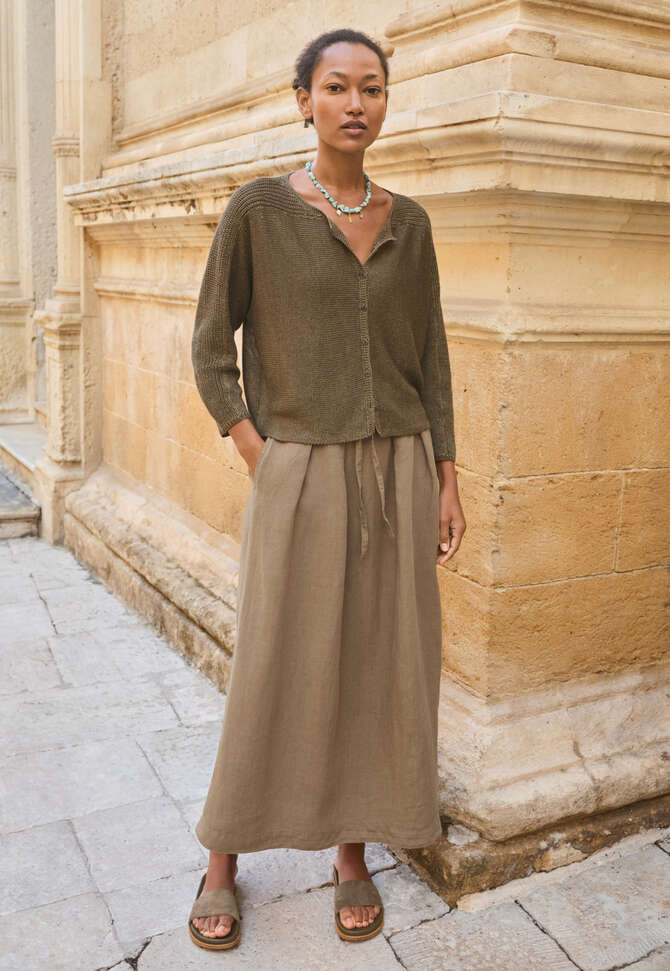 Rock mit Falten in der Taille, Warmes Khaki, completeTheLook