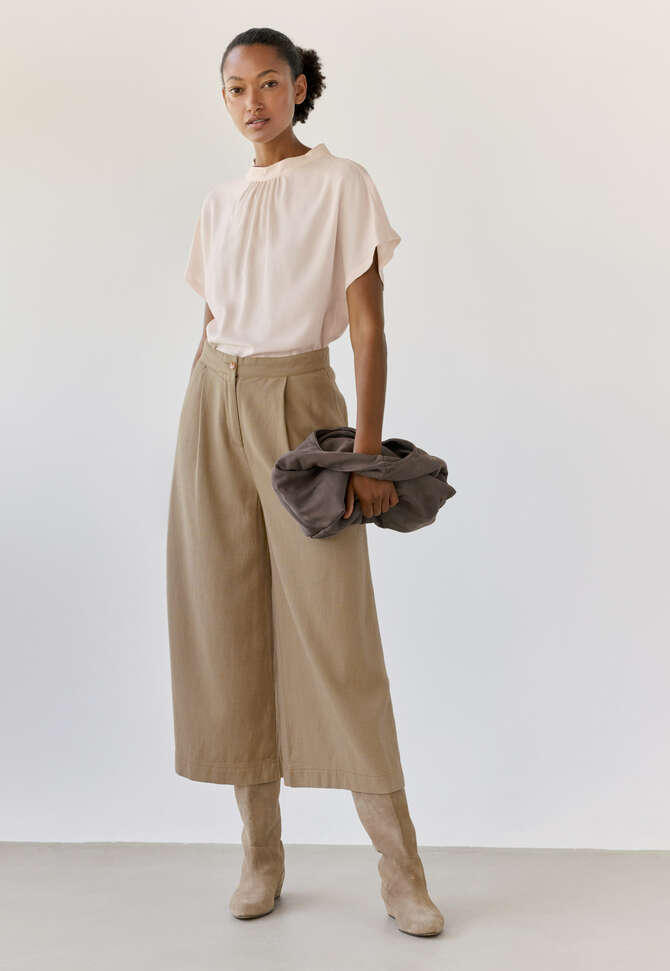 K&uuml;rzere, weite Hose, Kamel/Grau, completeTheLook