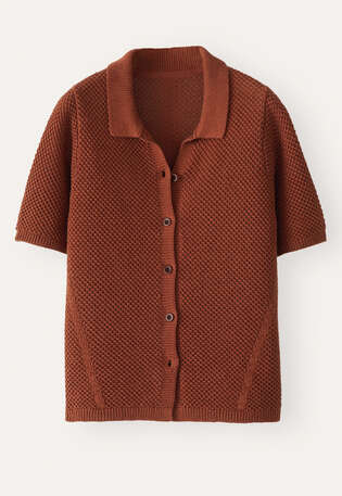 Cardigan mit Kragen im Perlmuster, Braun/Chili, webstill