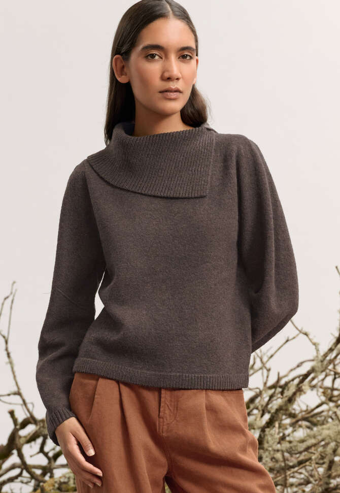 Pullover mit Schlitzkragen, Dunkelbraun, completeTheLook