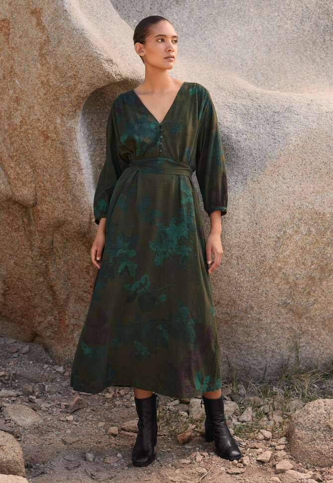 Langes Print-Kleid, Braun/Aquamarin, completeTheLook