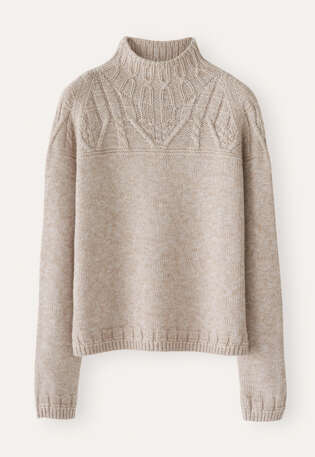 Pullover mit Zopfmusterpasse, Blasses Naturbeige, webstill