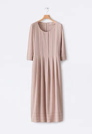 Kleid mit U-Ausschnitt, Blasses Ros&eacute;, webstill