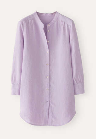 Lange Bluse mit geschwungenem Saum, Fliederrosa, webstill