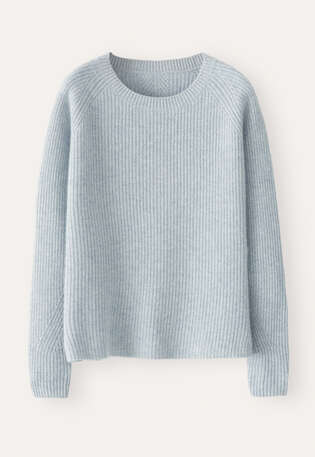 Gerippter Pullover mit Rundhalsausschnitt, Eisblau, webstill