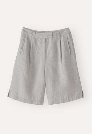 Bundfalten-Shorts, Blasses Nerzgrau, webstill