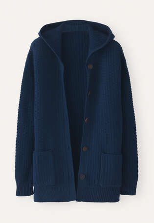 Gestrickte Kapuzenjacke, Navyblau, webstill