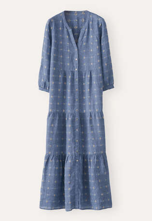 Kleid aus geklipptem Dobby-Gewebe, Kornblumenblau, webstill
