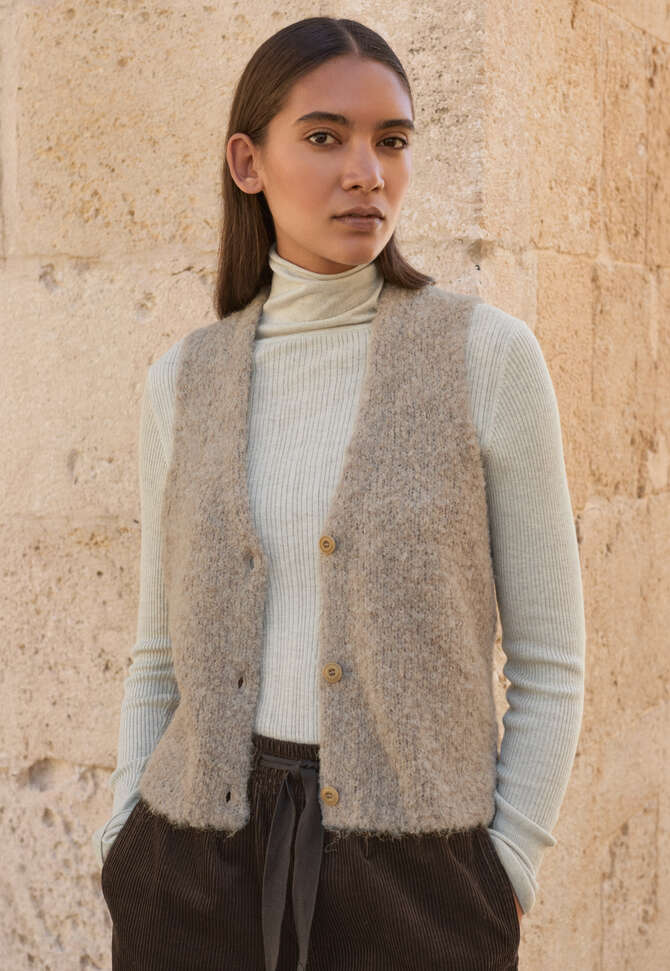 Boucl&eacute;-Strickweste, Zartes Rehbraun, completeTheLook