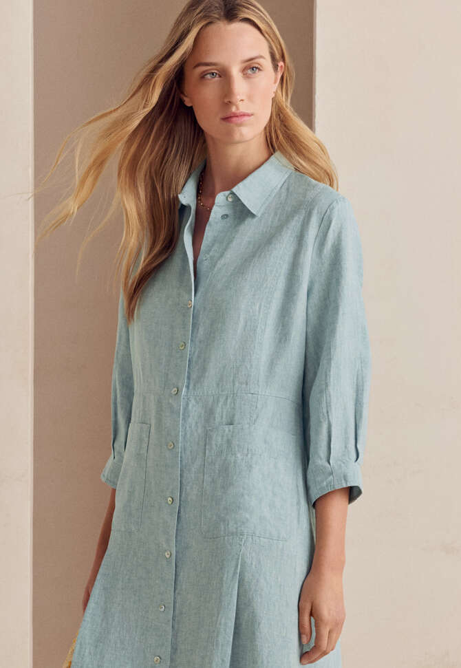 Maxikleid mit Knopfleiste, Blasses Ozeanblau, completeTheLook