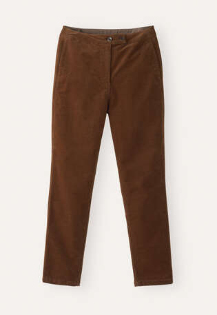 Schmal zulaufende Hose, Dunkles Toffee, webstill