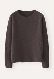 Gerippter Pullover mit Rundhalsausschnitt, Maronenbraun, webstill