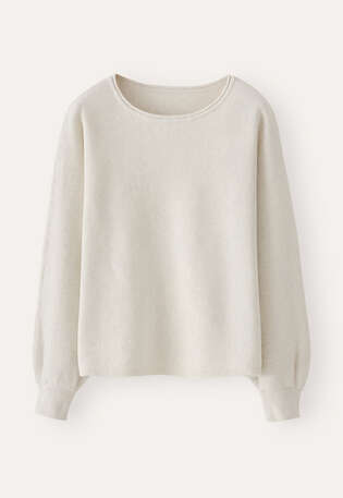 Perlmuster-Dolman-Pullover, Grau/Creme, webstill