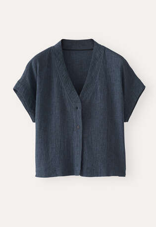 V-Ausschnitt-Oberteil, Dunkles Indigo, webstill