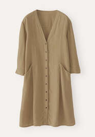Kleid mit V-Ausschnitt, Zartes Khaki, webstill