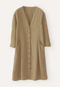 Kleid mit V-Ausschnitt, Zartes Khaki, webstill