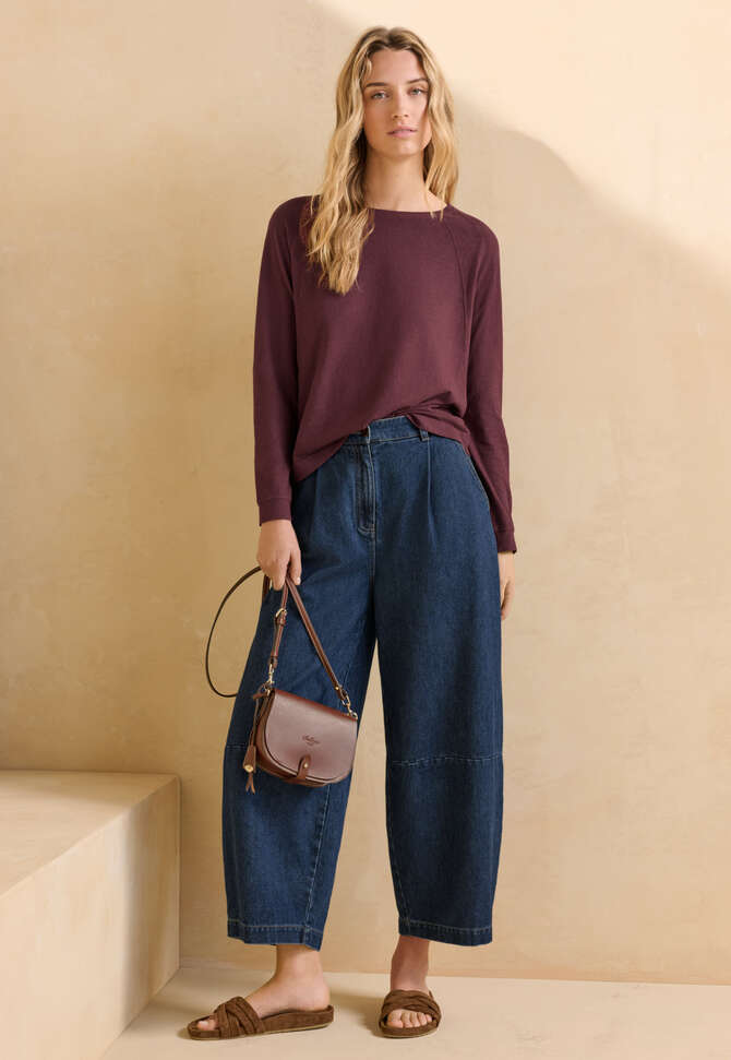 Jersey-Oberteil mit Eins&auml;tzen, Weinrot, completeTheLook