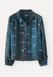 Bedruckte Bluse, Dunkles Petrol, webstill
