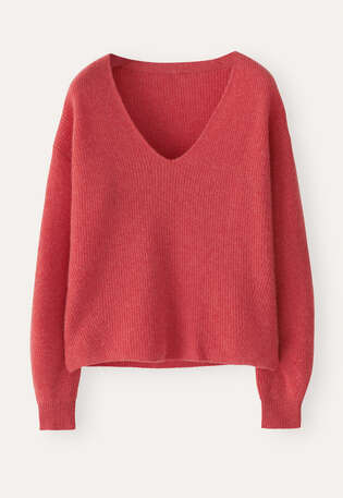 Pullover mit V-Ausschnitt, Korallenrot, webstill