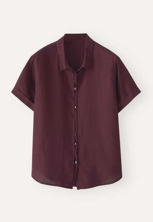 Bluse mit kurzen &Auml;rmeln, Marone, webstill