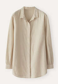 Bluse mit geschwungenem Saum, Natur/Flechte, webstill