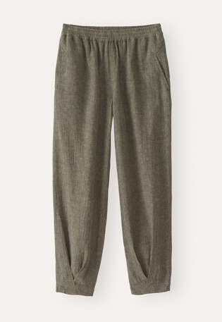 Schmal zulaufende Crinkle-Hose, Schwarz/Rehbraun, webstill