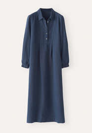 Kleid mit Latzeinsatz, Dunkles Denimblau, webstill