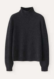 Pullover mit Trichterkragen, Kohlschwarz, webstill