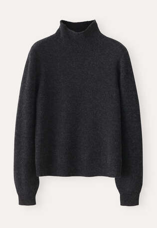 Pullover mit Trichterkragen, Kohlschwarz, webstill