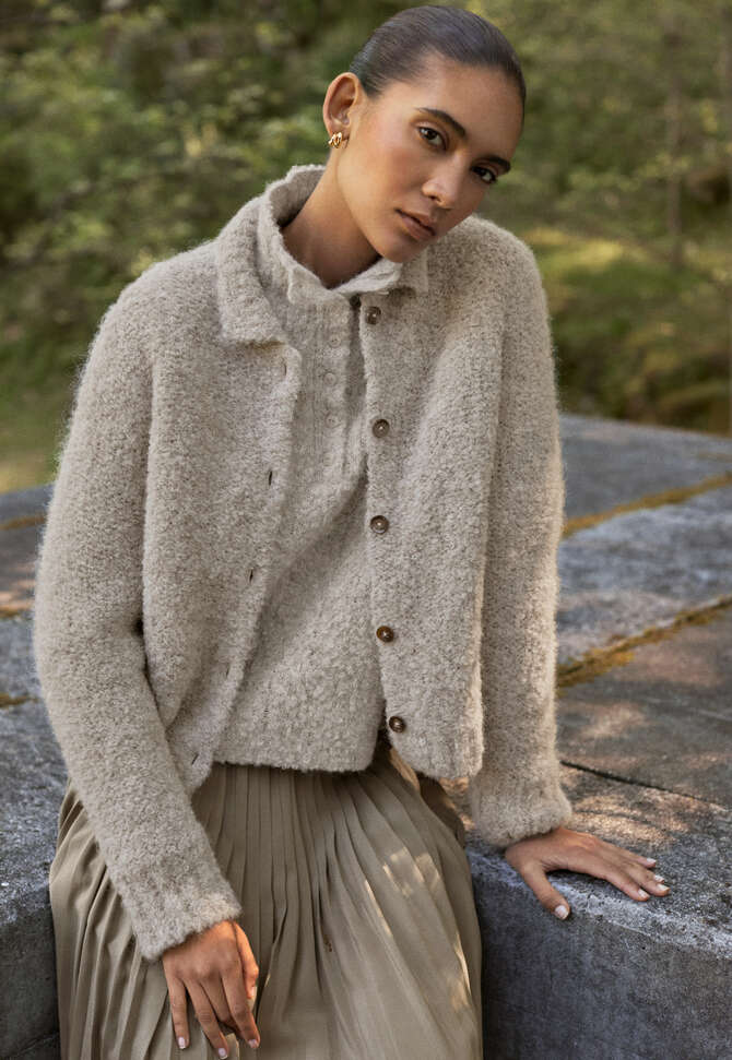 Cardigan mit Kragen, Natur/Grau, completeTheLook