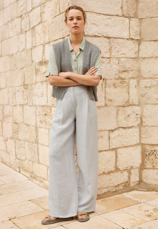 Gestreifte Jersey-Bluse, Mint/Taupe, completeTheLook