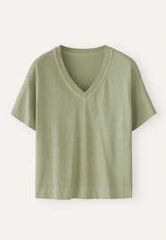 T-Shirt mit V-Ausschnitt, Blasses Farngr&uuml;n, webstill