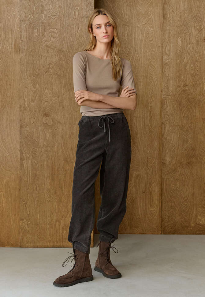 Geripptes Jersey-Oberteil, Taupe, completeTheLook