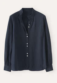 Bluse mit Trichterkragen, Mitternacht, webstill