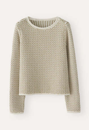 Kastiger Pullover mit Inlaymuster, Creme/Salbei, webstill