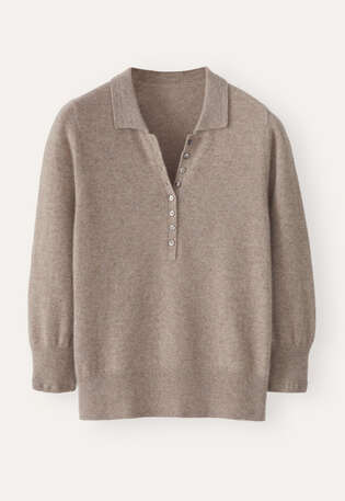 Pullover mit Kragen, Braun/Rehbraun, webstill