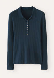 Gerippter Polo-Pullover, Dunkles Petrol, webstill