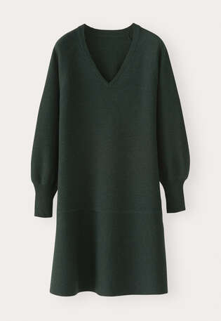 Kleid mit Peplum-Saum, Dunkles Waldgr&uuml;n, webstill