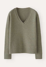 Pullover mit V-Ausschnitt, Getrockneter Salbei, webstill