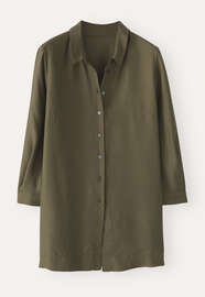 Bluse mit tiefen Seitenschlitzen, Dunkles Khaki, webstill