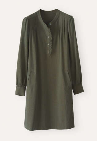 Kleid mit Frontfalten, Dunkles Khaki, webstill