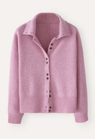 Cardigan mit Trichterkragen, Blasses Himbeerrot, webstill