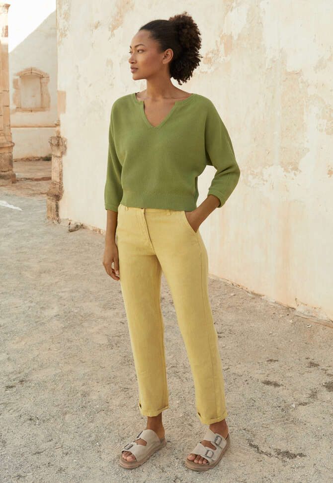 Pullover mit geschlitztem Ausschnitt, Limettengr&uuml;n, completeTheLook