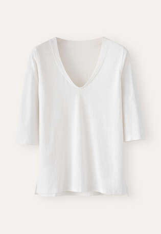 T-Shirt mit V-Ausschnitt, Wei&szlig;, webstill