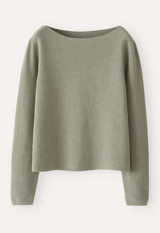 Pullover mit U-Boot-Ausschnitt, Salbei, webstill