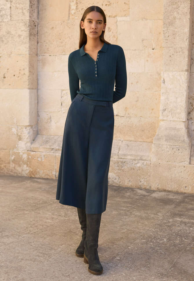 Gerippter Polo-Pullover, Dunkles Petrol, completeTheLook