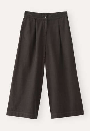 K&uuml;rzere, weite Hose, Braun/Schwarz, webstill