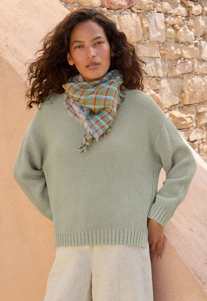 Karierter quadratischer Schal, Salbei/Ros&eacute;, completeTheLook