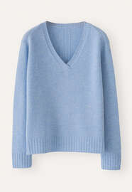Pullover mit V-Ausschnitt, Aqua/Himmelblau, webstill