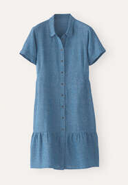 Kleid mit gerafftem Saum, Aqua/Navyblau, webstill
